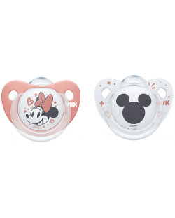 Биберон залъгалка NUK - Mickey, Розова и бяла, 2 броя, 0-6 мeсеца + кутийка