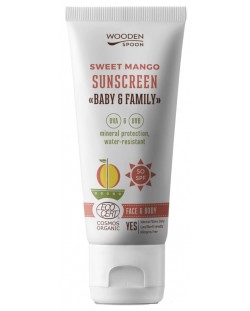 Био слънцезащитен лосион за лице и тяло Wooden Spoon - SPF50, Sweet Mango, 100 ml