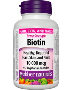 Biotin Extra Strength, 10 000 mcg, 45 капсули, Webber Naturals