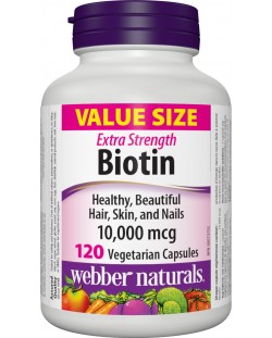 Biotin Extra Strength, 10 000 mcg, 120 капсули, Webber Naturals