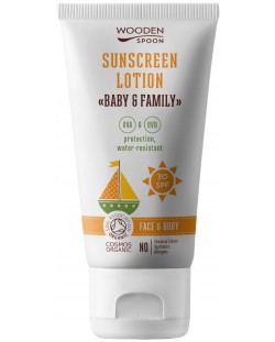 Био слънцезащитен лосион Wooden Spoon - Baby & Family, SPF 30, 150 ml