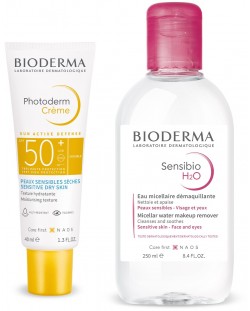 Bioderma Sensibio & Photoderm Комплект - Мицеларна вода и Слънцезащитен крем, 250 + 40 ml