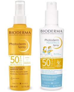 Bioderma Photoderm Комплект - Слънцезащитен спрей Pediatrics и Невидим спрей, SPF50+, 2 x 200ml