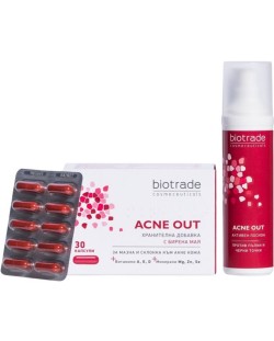 Biotrade Acne Out Комплект - Хранителна добавка и Активен лосион против пъпки, 30 капсули + 60 ml