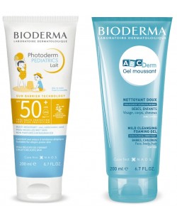Bioderma ABC Derm & Photoderm Комплект - Почистващ гел и Слънцезащитно мляко, SPF50+, 2 x 200 ml	