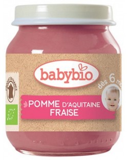 Био плодово пюре Babybio - Ябълка, ягода и синя боровинка, 130 g