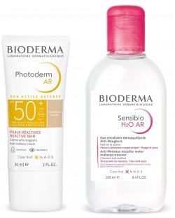 Bioderma Sensibio & Photoderm Комплект - Мицеларна вода и Слънцезащитен оцветен крем AR, 250 + 30 ml