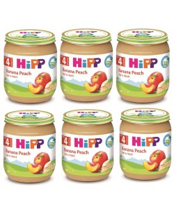 Био плодово пюре Hipp - Праскова и банан, 6 х 125 g