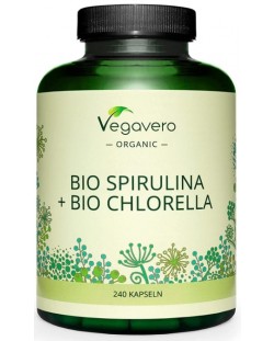 Bio Spirulina + Bio Chlorella, 240 капсули, Vegavero