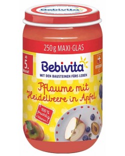 Био пюре от ябълки, сини сливи и боровинки Bebivita - 250 g