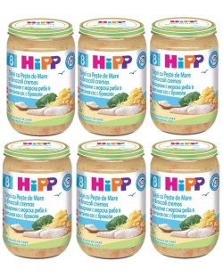 Био пюре Hipp - Морска риба и сос от броколи, 6 х 220 g