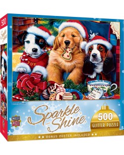 Блестящ пъзел Master Pieces от 500 части - Коледни кученца