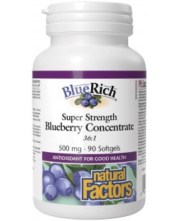 BlueRich Blueberry Concentrate, 500 mg, 90 софтгел капсули, Natural Factors