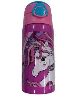 Бутилка за вода Graffiti Unicorn - Believe in Unicorn, със сламка, 500 ml