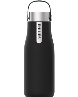 Бутилка за вода Philips - GoZero, 0.59l, UV филтър, черна