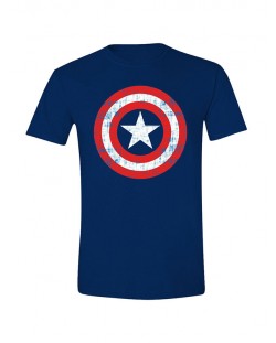 Тениска Captain America - Cracked Shield, синя, размер M