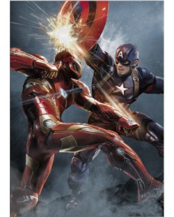 Метален постер Displate - Marvel: Civil War Divided We Fall - Cap Vs Iron Man