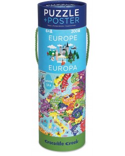 Детски пъзел Crocodile Creek от 200 части - Карта на Европа, с подарък постер