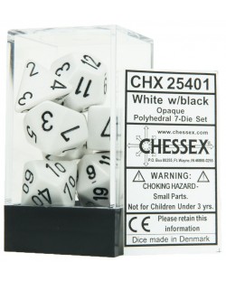 Комплект зарове Chessex Opaque Poly 7 - White & Black (7 бр.)