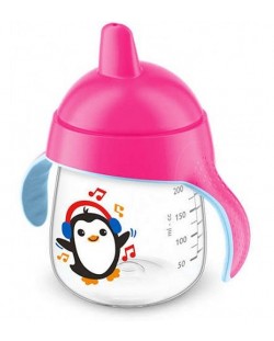 Неразливаща чаша с твърд накрайник Philips Aventa - 260 ml, Пингвин, розова