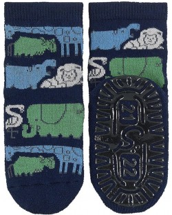 Чорапи с неплъзгащо стъпало Sterntaler - Зоологическа градина, 25/26 размер, 3-4 г, сини