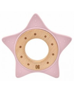 Чесалка от дърво и силикон KikkaBoo - Star, Pink