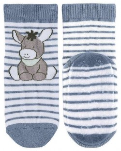Чорапи с неплъзгащо стъпало Sterntaler - Магаренце, синьо райе, размер 21/22, 18-24 м