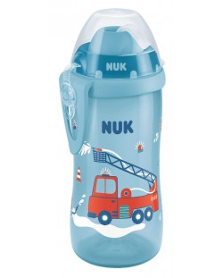 Чаша със сламка Nuk - Flexi Cup, 12м+, 300 ml, с пожарна, синя