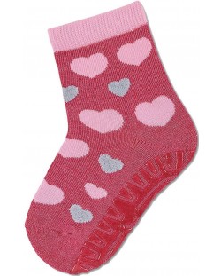 Чорапи с неплъзгащо стъпало Sterntaler - Сърчица, 25/26 размер, 3-4 г, тъмнорозови