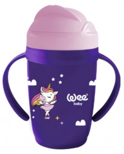Чашка със сламка и дръжки Wee Baby - Friends, 265 ml, лилава