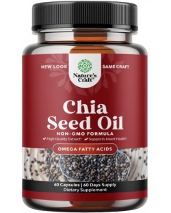 Chia Seed Oil, 500 mg, 60 течни капсули, Nature's Craft