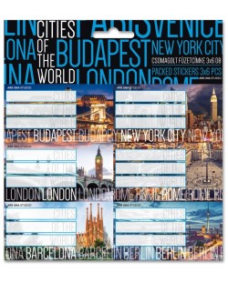 Комплект ученически етикети Ars Una - Cities, 18 броя
