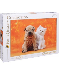 Пъзел Clementoni от 1500 части - Коте и куче Шар пей