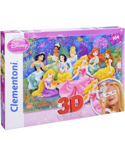 Пъзел Clementoni от 104 части с 3D ефект - Принцесите на Дисни