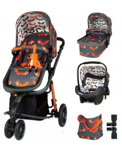 Бебешка количка Cosatto Giggle 3 - Charcoal Mister Fox, с чанта, кошница и адаптери