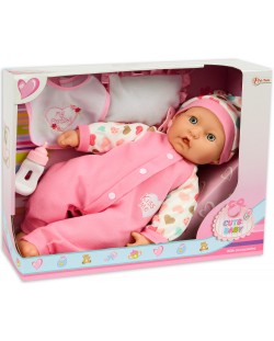 Детска играчка - Cute Baby, с шише и биберон, с блузка на сърца