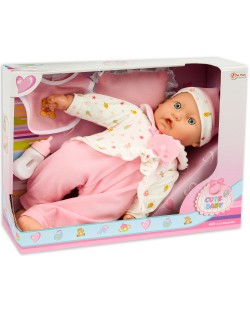 Детска играчка - Cute Baby, с шише и биберон, с блузка на кексчета
