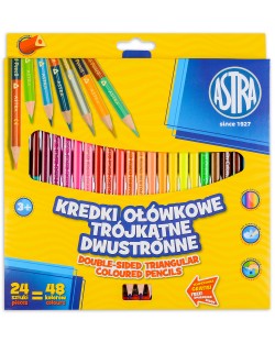Двустранни триъгълни моливи Astra - 24 броя, 48 цвята, с острилка