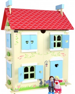 Дървена къща Legler Small Foot Design - С кукли и обзавеждане