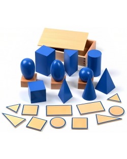 Дървен игрален комплект Smart Baby - Сини геометрични тела, 10 броя