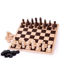 Дървена игра 2 в 1 Bigjigs - Шах и дама