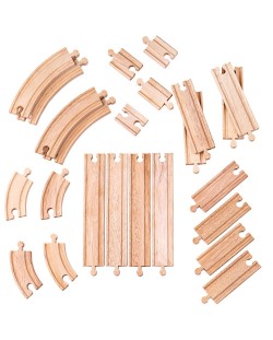 Дървен комплект Bigjigs - Допълнителни релси, 24 части