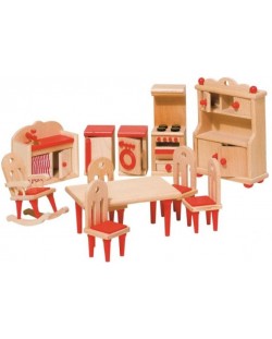 Дървено кухненско обзавеждане за къща за кукли Goki, червено