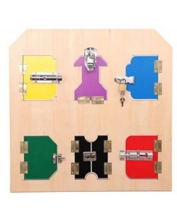 Дървена дъска Smart Baby - Врата с 6 ключалки