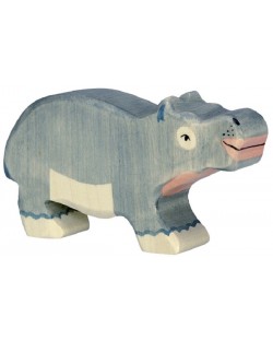 Дървена фигурка Goki - Хипопотам, малък