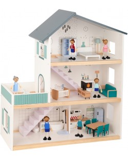 Дървена къща с подвижни мебели и кукли Tooky Toy 