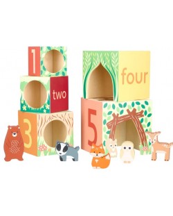 Дървени кубчета Orange Tree Toys - Горски животни