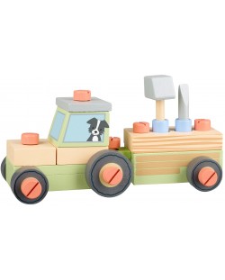 Дървен игрален комплект Orange Tree Toys - Сглобяем трактор, 25 части
