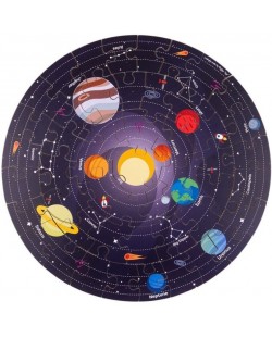Дървен кръгъл пъзел Bigjigs - Слънчевата система, 50 части