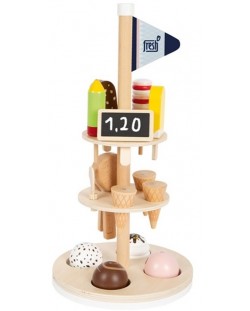 Дървен комплект Small Foot - Щанд за сладолед, с принадлежности